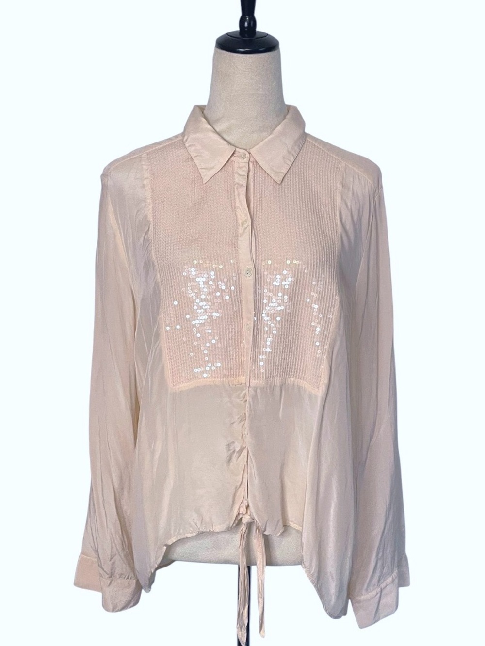 Chico's Pale Pink Sequin Panel Button-Down Blouse